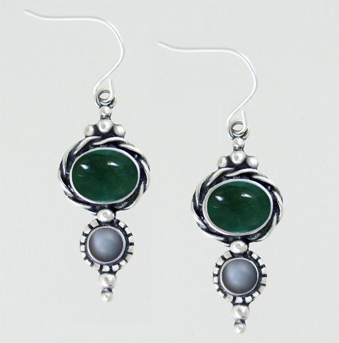 Sterling Silver Drop Dangle Earrings With Fluorite And Grey Moonstone